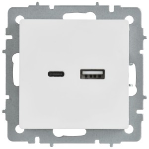 BRITE Розетка USB A+C 18Вт РЮ11-1-БрАБ арктический белый IEK