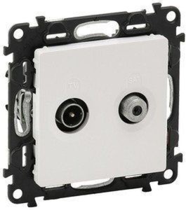 Valena Life - Розетка TV-SAT проходная 1,5dB/14dB, 5-862MHz/950-2400MHz, белая (инд. упаковка)