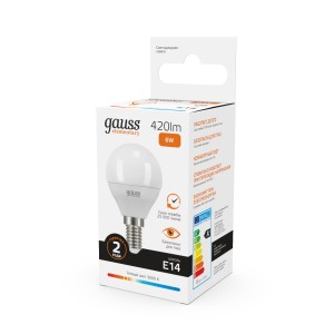 Лампа Gauss Elementary Шар 6W 420lm 3000K Е14 LED 1/10/100