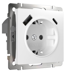 W1171701/ Розетка с заземлением, шторками и USB тип A+C (белый)