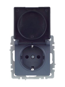 BRITE Розетка 1-местная с заземлением с защитными шторками и крышкой 16А IP20 РСбш10-3-БрМ маренго IEK