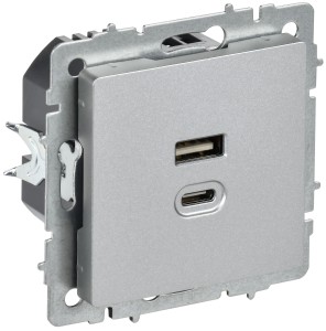 BRITE Розетка USB A+C 45Вт высокоскоростная зарядка РЮ11-2-БрА алюминий IEK