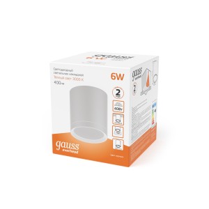 Светильник Gauss Overhead накл цил 6W 400lm 3000K 170-240V IP20 68*75мм белый с расс LED 1/30