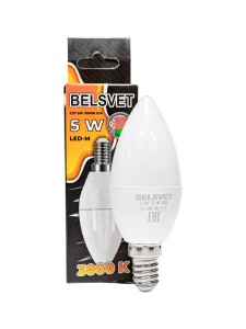 Лампа светодиодная LED-M C37 5 W 3000 К E14 Belsvet в красочной упаковке