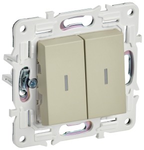 SKANDY Выключатель 2-клавишный проходной с индикацией 10А SK-V10B бежевый IEK