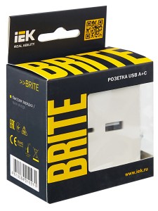 BRITE Розетка USB A+C 18Вт РЮ11-1-БрЖ жемчуг IEK