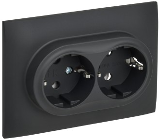 SKANDY Розетка 2-местная с заземлением без защитных шторок 16А в сборе SK-R08G графит IEK