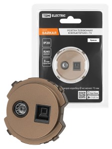 Розетка компьютерная RJ45 + TV розетка оконечная бронза, "Байкал" TDM