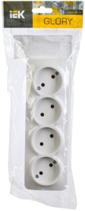 GLORY Розетка 4-местная для открытой установки без заземления без защитных шторок 10А РС24-2-ХБ белый IEK