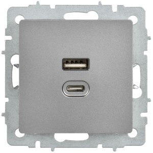 BRITE Розетка USB A+C 45Вт высокоскоростная зарядка РЮ11-2-БрС сталь IEK