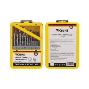 Набор сверл по металлу, 1-10мм (через 0,5мм), HSS, цилиндрический хвостовик, металлический кейс, 19