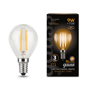 Лампа Gauss Filament Шар 9W 680lm 2700К Е14 LED