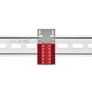 Блок распределительный с верт. адаптером на рейки шириной 15/35мм, зажим push-in, 12 точек подключения 2,5 кв.мм, красный DKC