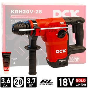 Перфоратор SDS-Plus аккумуляторный KRH20V-28 (18V / без АКБ и ЗУ / 3.6Дж / 28 мм / BL / Коробка), DCK