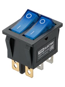 KCD3-221N 250В AC/DC, 1P, 15А, (6с), ON-OFF, черный корпус, две синие клавиши, LED TDM