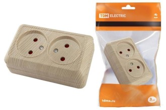 Розетка двойная 2П открытой установки IP20 10А,сосна "Ладога" TDM