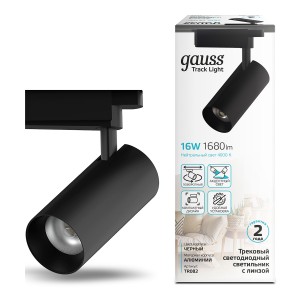 Светильник трековый Gauss цилиндр 16W 1680lm 4000K 180-220V IP20 65*206мм черный линза 36º LED 1/40