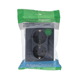 ATLASDESIGN РОЗЕТКА двойная с заземлением без шторок, 16А, в сборе, ГРИФЕЛЬ