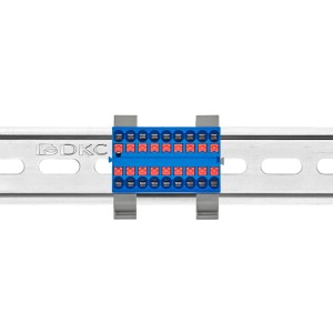Блок распределительный с гориз. адаптером на рейку шириной 35мм, зажим push-in, 18 точек подключения 2,5 кв.мм, синий DKC
