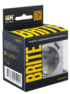 BRITE Розетка 1-местная с заземлением с защитными шторками 16А с USB A+A 5В 2,1А РЮш10-1-БрА алюминий IEK