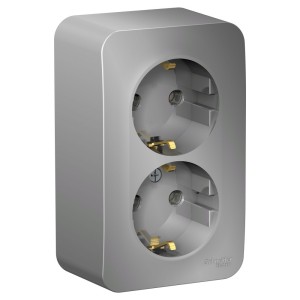 BLANCA О/У РОЗЕТКА двойная с заземлением без шторок, ИЗОЛ.ПЛ., 16А, 250В, АЛЮМИНИЙ