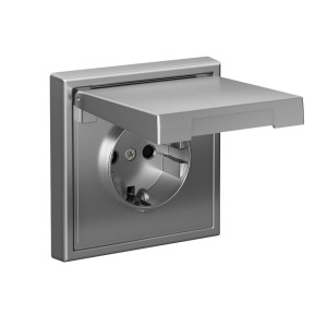 ARTGALLERY РОЗЕТКА с заземл. со шторк. с крышк., 16А, IP20, механизм, быстрозажим. клем., СТАЛЬ