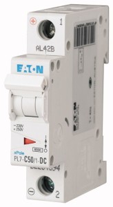 Авт. выключатель PL7-C50/1-DC, 1P, 50A, хар-ка C, 10kA, 250VAC/DC, 1M.
