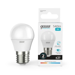 Лампа Gauss Elementary Шар 8W 540lm 4100K Е27 LED 1/10/100