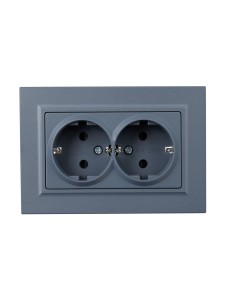 BRITE Розетка 2-местная с заземлением с защитными шторками 16А в сборе РСш12-3-БрМ маренго IEK