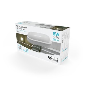 Св-к светодиодный Gauss Elementary IP65 160*90*46 8W 680lm 4000K 160-260V ЖКХ овал 1/40.