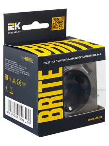 BRITE Розетка 1-местная с заземлением с защитными шторками 16А с USB A+A 5В 2,1А РЮш10-1-БрТБ темная бронза IEK