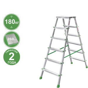 Стремянка 6 ступеней ал. 2-х сторонняя с увеличенной площадкой (260мм) серия NV212 Новая высота