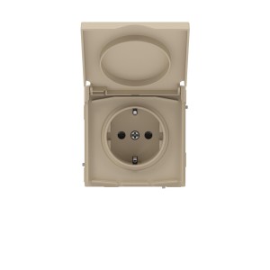 Розетка силовая, 2P+E, с з/ш, с крышкой, IP44, KANT, ванильный марципан DKC