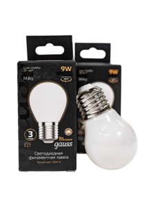 Лампа Gauss Filament Шар 9W 590lm 3000К Е27 milky LED