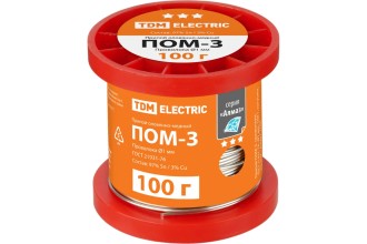 Припой ПОМ-3, проволока, ГОСТ 21931-76, Ø1 мм, 100 г, катушка, инд. упак., "Алмаз" TDM