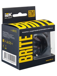 BRITE Розетка 1-местная с заземлением с защитными шторками 16А с USB A+A 5В 3,1А РЮш10-2-БрМ маренго IEK