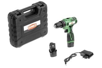 Аккум. дрель промо Hammer ACD12/2C 12В 2x1.5Ач LiION 10мм 0-350/0-1350об/мин, 26 Нм, кейс