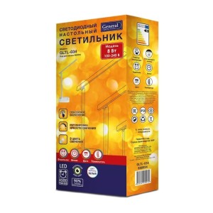 Светильник настольный с/д General GLTL-034 8Вт 610Лм Дисплей с часами белый (глянец) (800034) (1/12)