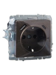 BRITE Розетка 1-местная с заземлением с защитными шторками 16А с USB A+C 18Вт РЮш11-1-БрТБ темная бронза IEK
