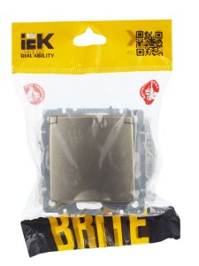 BRITE Розетка 1-местная с заземлением с защитными шторками и крышкой 16А IP44 РСбш10-3-44-БрШ шампань IEK