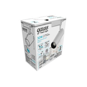 Светильник трековый Gauss цилиндр 32W 2750lm 4000K 180-240V IP20 75*220мм белый угол 24º LED 1/40
