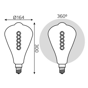 Лампа Gauss Filament ST164 8.5W 660lm 2000К Е27 golden flexible LED 1/6