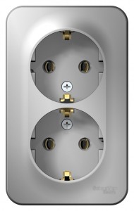 BLANCA О/У РОЗЕТКА двойная с заземлением без шторок, ИЗОЛ.ПЛ., 16А, 250В, АЛЮМИНИЙ