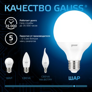 Лампа Gauss G95 16W 1540lm 6500K E27 LED