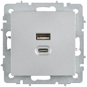BRITE Розетка USB A+C 45Вт высокоскоростная зарядка РЮ11-2-БрА алюминий IEK