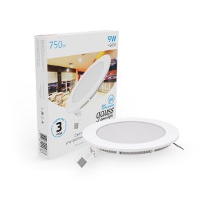 Светильник Gauss Slim круг 9W 750lm 6500K 180-265V IP20 монтаж Ø130 145*22 LED 1/20