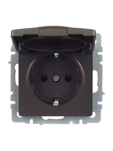 BRITE Розетка 1-местная с заземлением с защитными шторками и крышкой 16А IP20 РСбш10-3-БрТБ темная бронза IEK