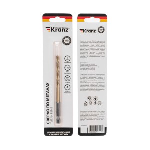 Сверло по металлу, 5мм, Р6М5, ТИТАН, шестигранный хвостовик (1 шт. в упаковке) DIN 338 KRANZ