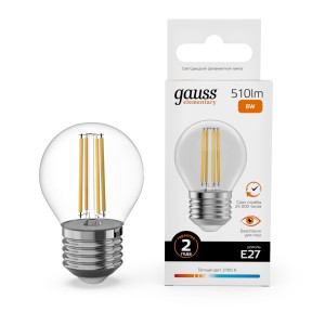 Лампа Gauss Filament Elementary Шар 8W 510lm 2700К Е27 LED 1/10/100