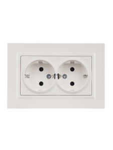 BRITE Розетка 2-местная с заземлением с защитными шторками 16А в сборе РСш12-3-БрЖ жемчуг IEK